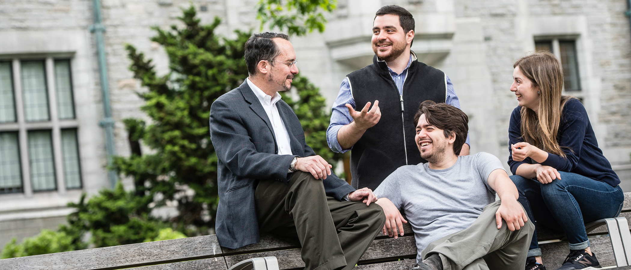 people gathering on bench